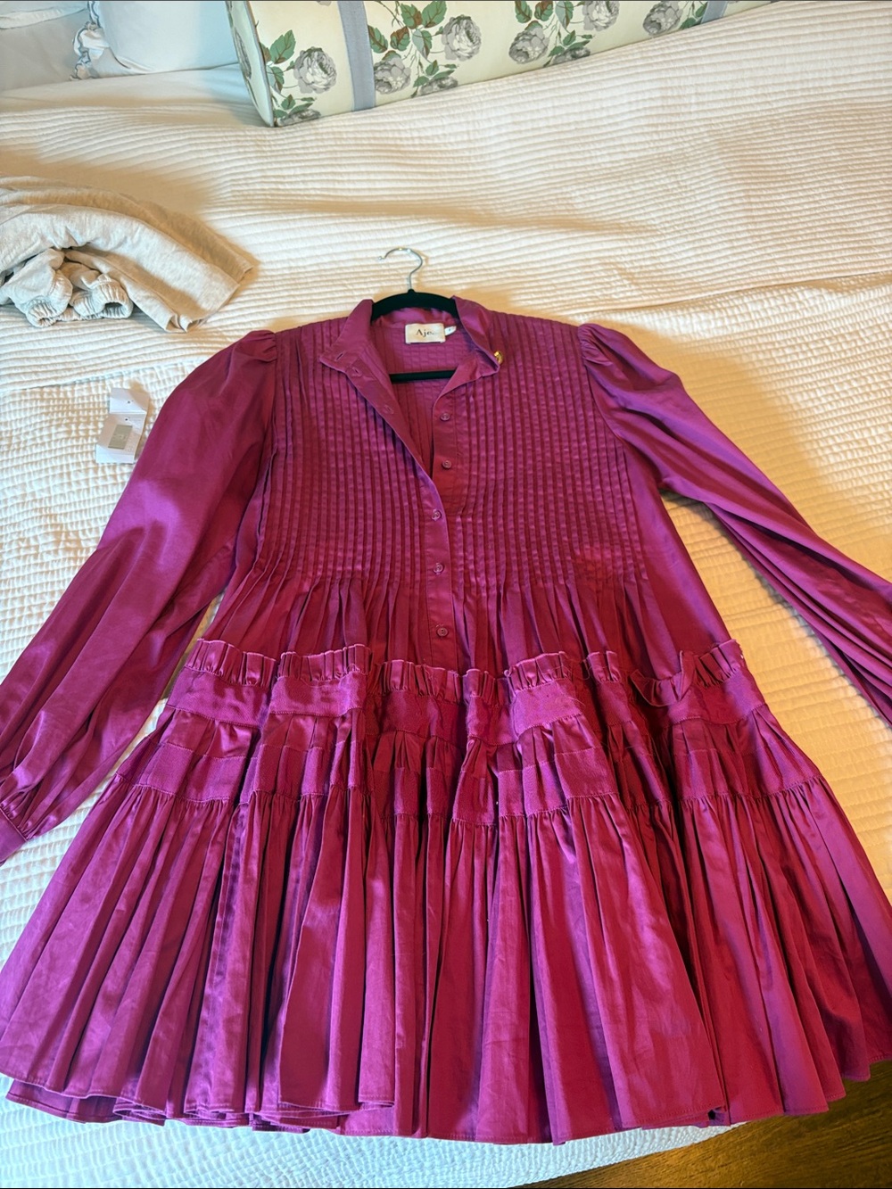 Aje AU 4 Magenta Tiered Button-Front Dress
